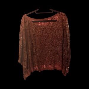 Metallic Open Knit Poncho Top | Boho Shimmer Sweater | One Size Flowing Fit